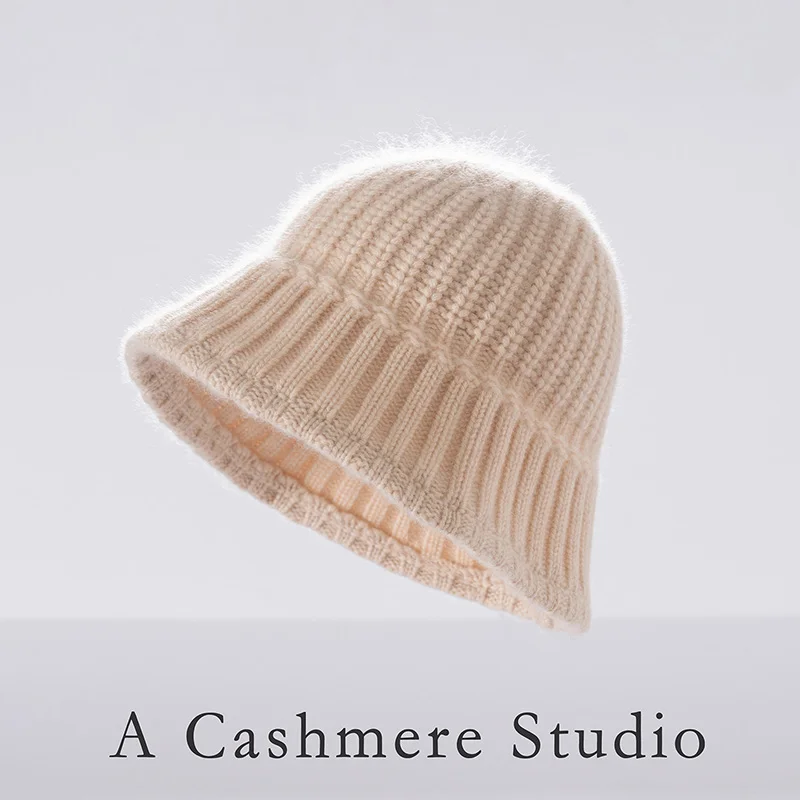 Women 100% Cashmere Knit Caps Autumn Winter Thickened fisherman's hat Warm Basic Beanies Soft Comfy Cashmere Knitted Hat Knitwea