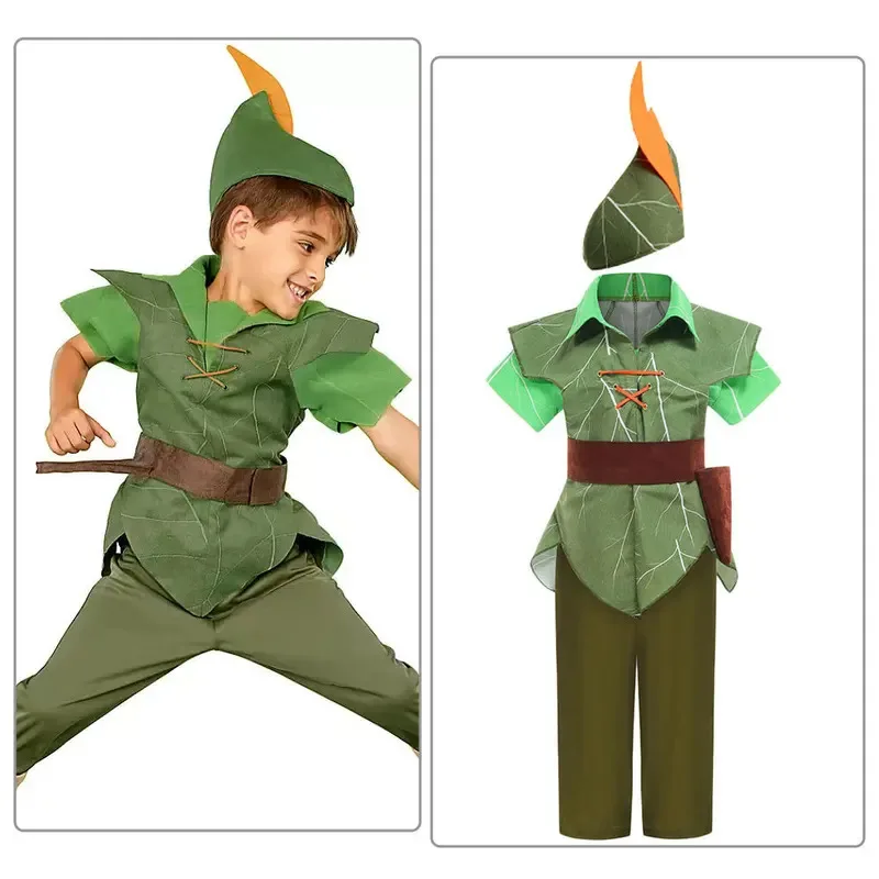 ❤ Disfraz de elfo verde Peter Pan, disfraz de Peter Pan, fiesta navideña para niños, vestido para niños ★ ❤ ★