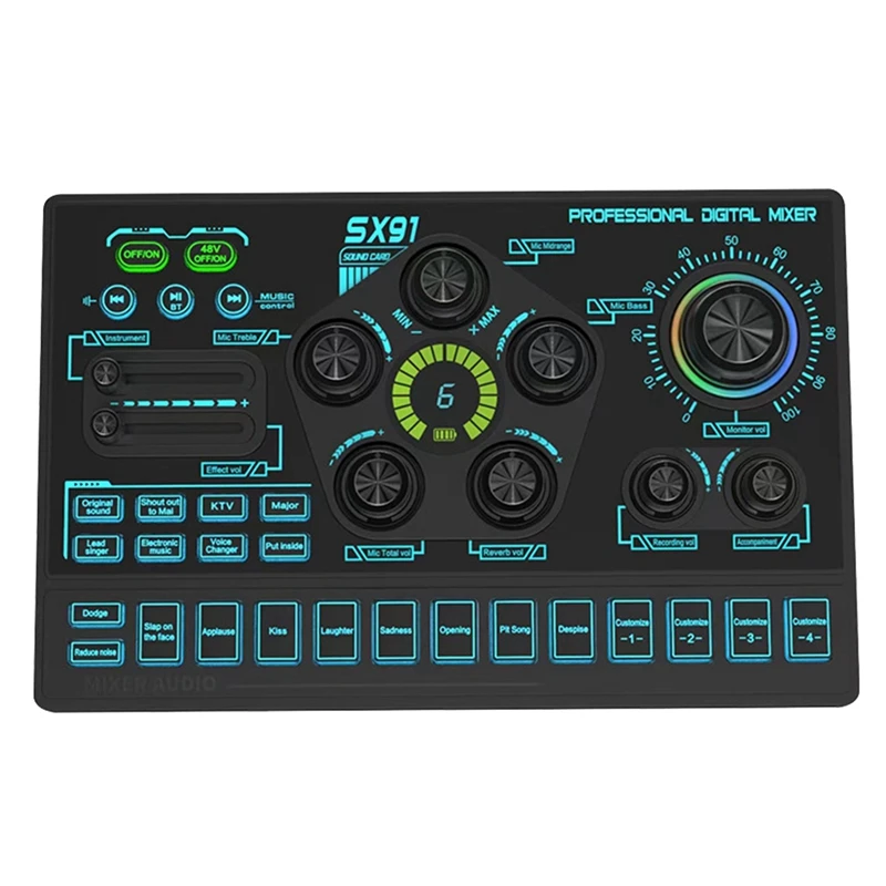 SX91 kartu suara USB siaran langsung, kartu suara USB, Mixer suara Audio profesional, Amplifier konsol pencampur Audio, untuk siaran langsung, PC, Laptop, ponsel