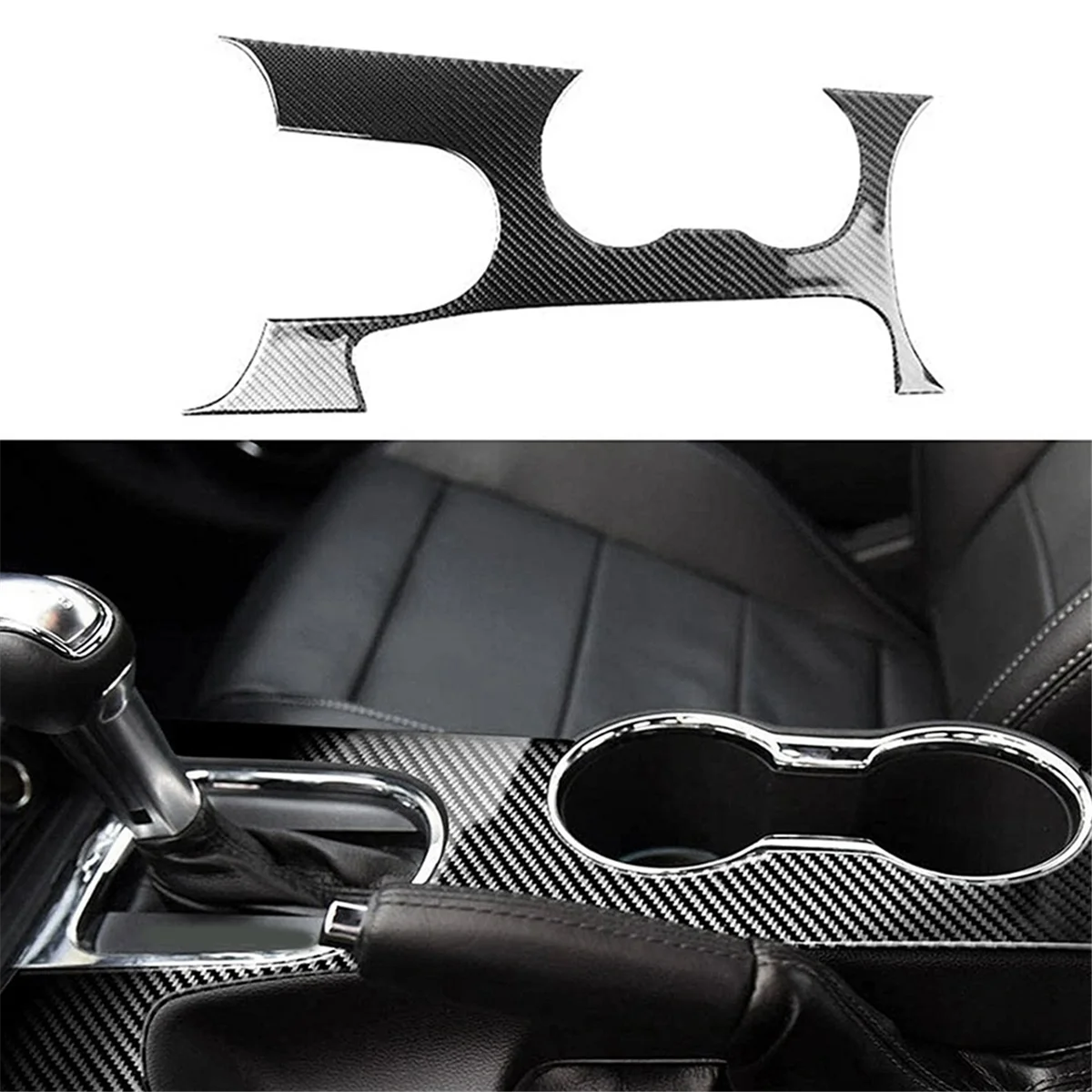 

Carbon Fiber Interior Center Console Gear Shift Panel Cup Holder Cover Trim Decal Frame for Ford Mustang 2015-2021