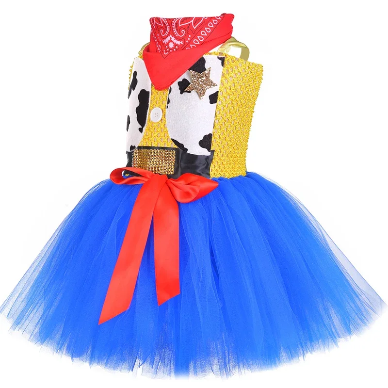 Mädchen Western-Ranch-Stil Trägerkleid mit Tüllrock-Set, Kuh-Print-Kleid, Kinder-Halloween-Kostüm Geburtstagskleid – Detail 5
