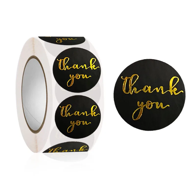 

100-500Pcs 1inch Thank You Stickers Aesthetic Black Gold Foil Sticker Roll for Envelope Wedding Bake Stationery Seal Lable 2.5cm