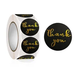 100-500Pcs 1inch Thank You Stickers Aesthetic Black Gold Foil Sticker Roll for Envelope Wedding Bake Stationery Seal Lable 2.5cm