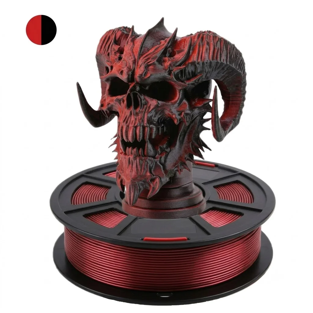 

Silk PLA Filament 1.75mm,3D Printer Filament Dual Color Coextrusion Filament PLA,250g,Silk black red
