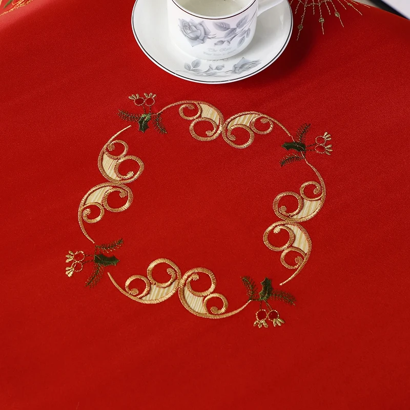 AEB1-Christmas Embroidered Table Cloth,Hollow-Out Round Tablecloth,For Restaurant Dinning Xams Party Banquet Events,33 Inch