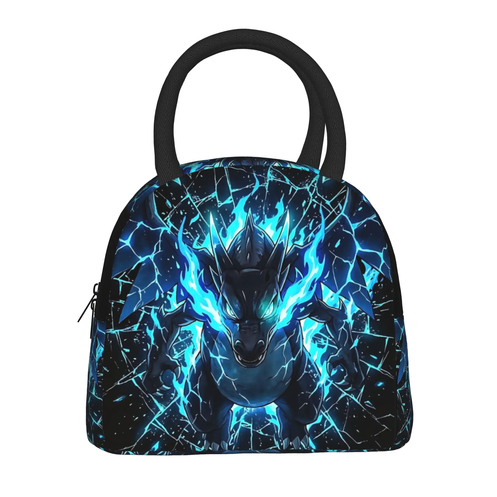 Pokemon Mega Charizard Blue Flame Handbag Insulated Lunch Bag Bento Pack Rice Bag  bolsa Student Bento Lunch Handbag Insulation