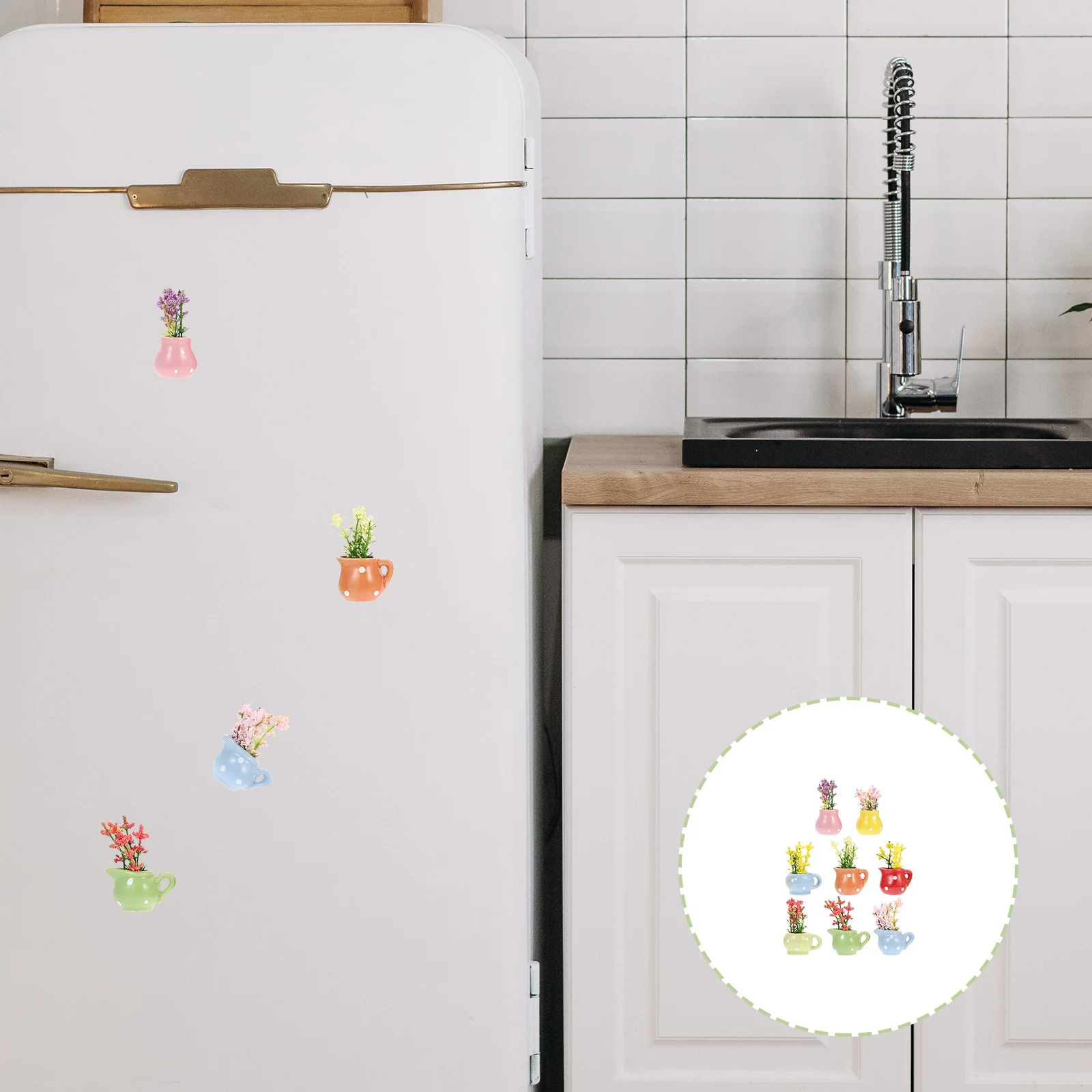 

8 Pcs Flower Pot Ceramic Fridge Magnets Refrigerator Vase Decorative Mini Ceramics