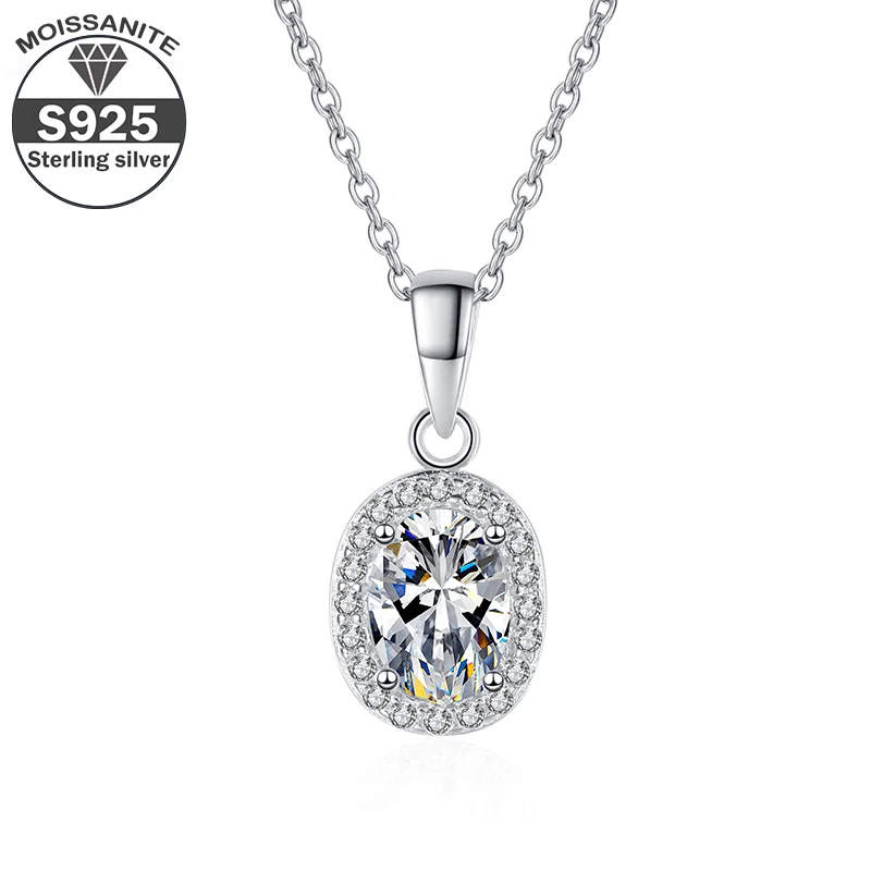

1 Carat Women's Oval Moissanite Necklace S925 Sterling Silver Small Exquisite Luxury Necklace Wedding Graduation Day Gift 2.8g