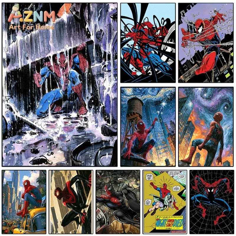 Spider Man Canvas Wall Art Unframed Comic City Scene Superhero Poster Print Home Bedroom Game Room Decor Gift for Boys Fans