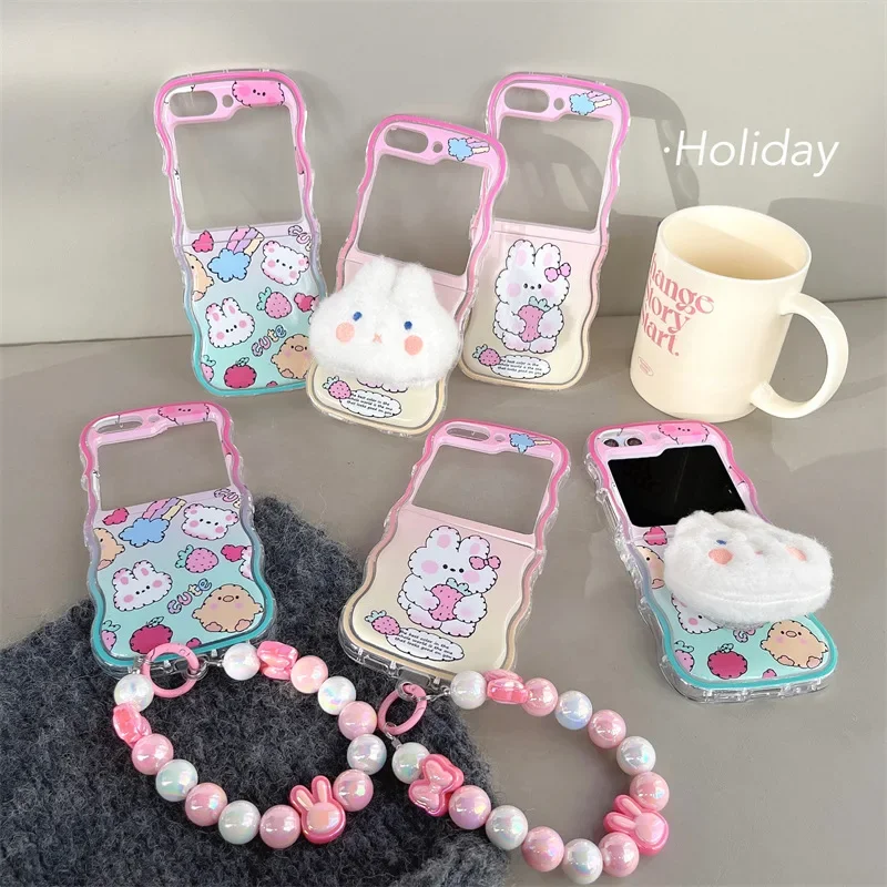 

Cute Rabbit Doll Phone Case for Samsung Galaxy Z Flip 6 5 4 3 Back Cover for ZFlip3 ZFlip4 ZFlip5 ZFlip6 Protective Shell