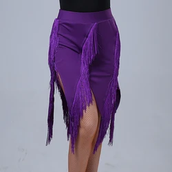 Women Latin Dance Skirt One Piece Ballroom Rumba Samba Tassels Dancewear Adult Female Training Chacha Performance Costume