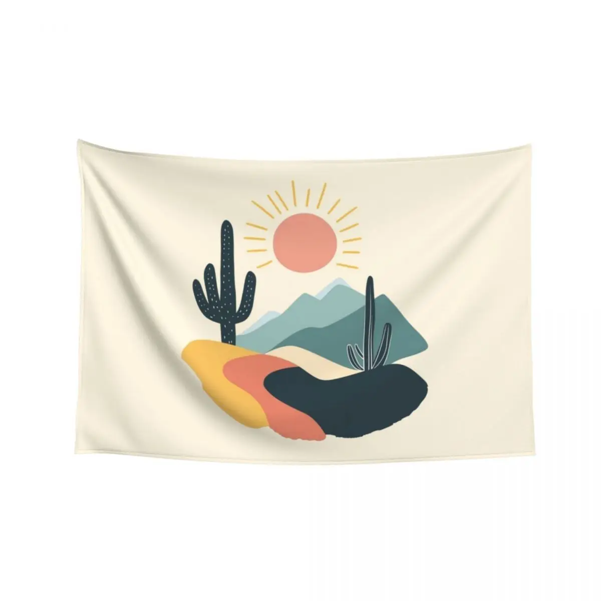 

Sun and Cactus Illustration, Child Art, Colorful Desert Landscape Drawing, Wall Decor for Kids Tapestry