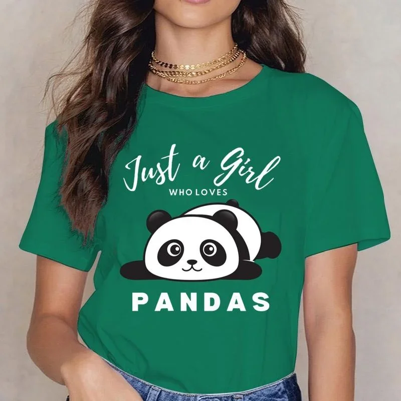 Cute Panda Pattern T Shirt Just A Girl Who Loves Panda Printed T-Shirt Women's Funny Casual Comfortable Panda T-Shirt Top