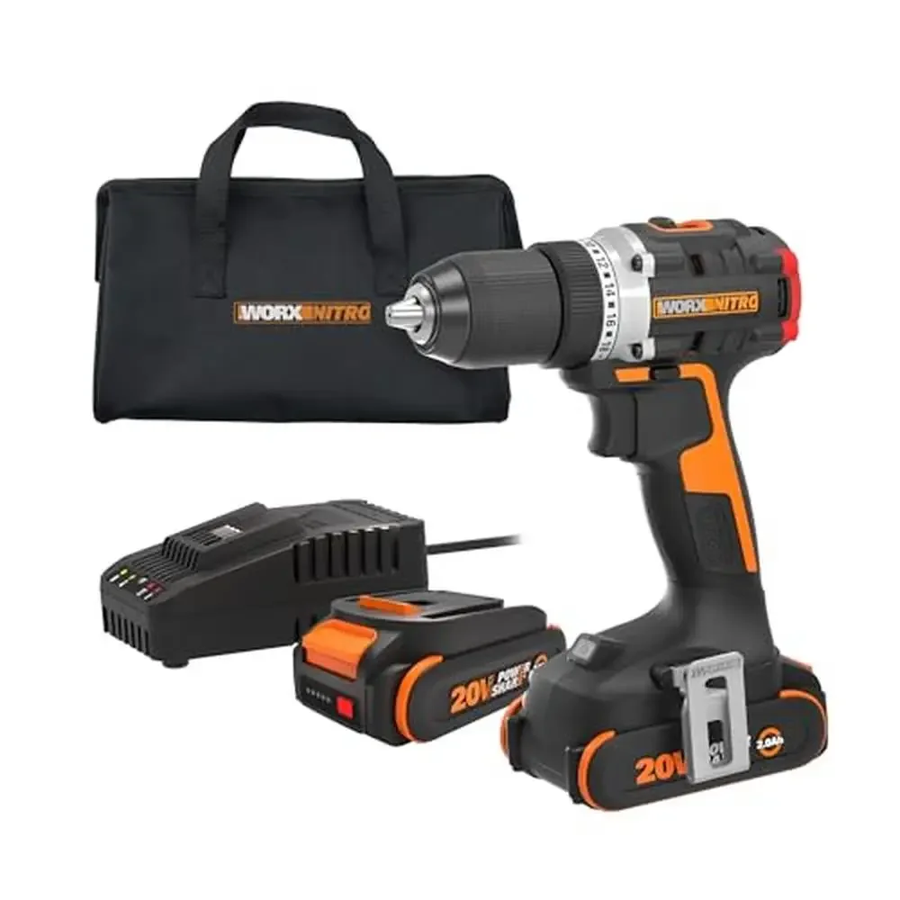 Cordless Brushless Drill Driver 20V Compact Lightweight Power Tool Set Chuck Metal LED Light Included 3 lbs 500 in-lbs Torque