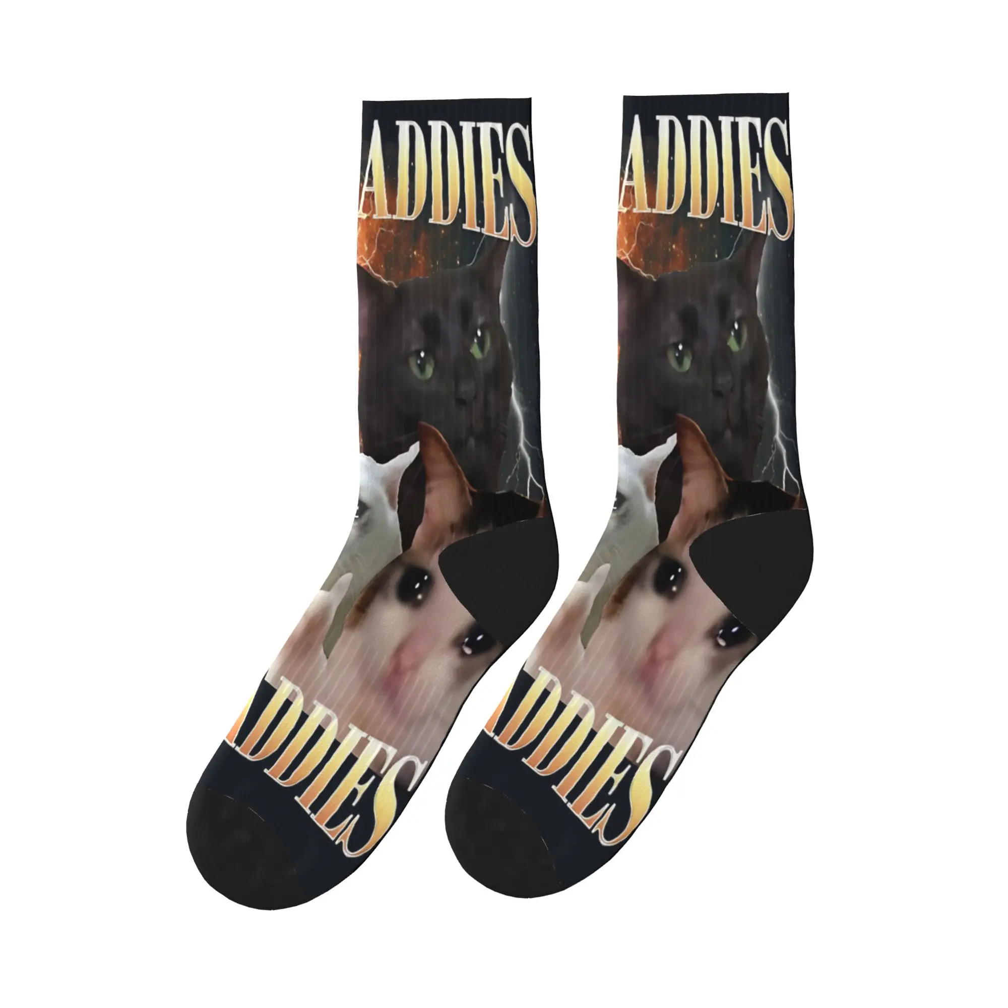 

Мужские носки Even Baddies Get Saddies Funny Cat Meme Stockings Нескользящие мягкие дышащие носки Осенние модные носки для бега с графическим рисунком