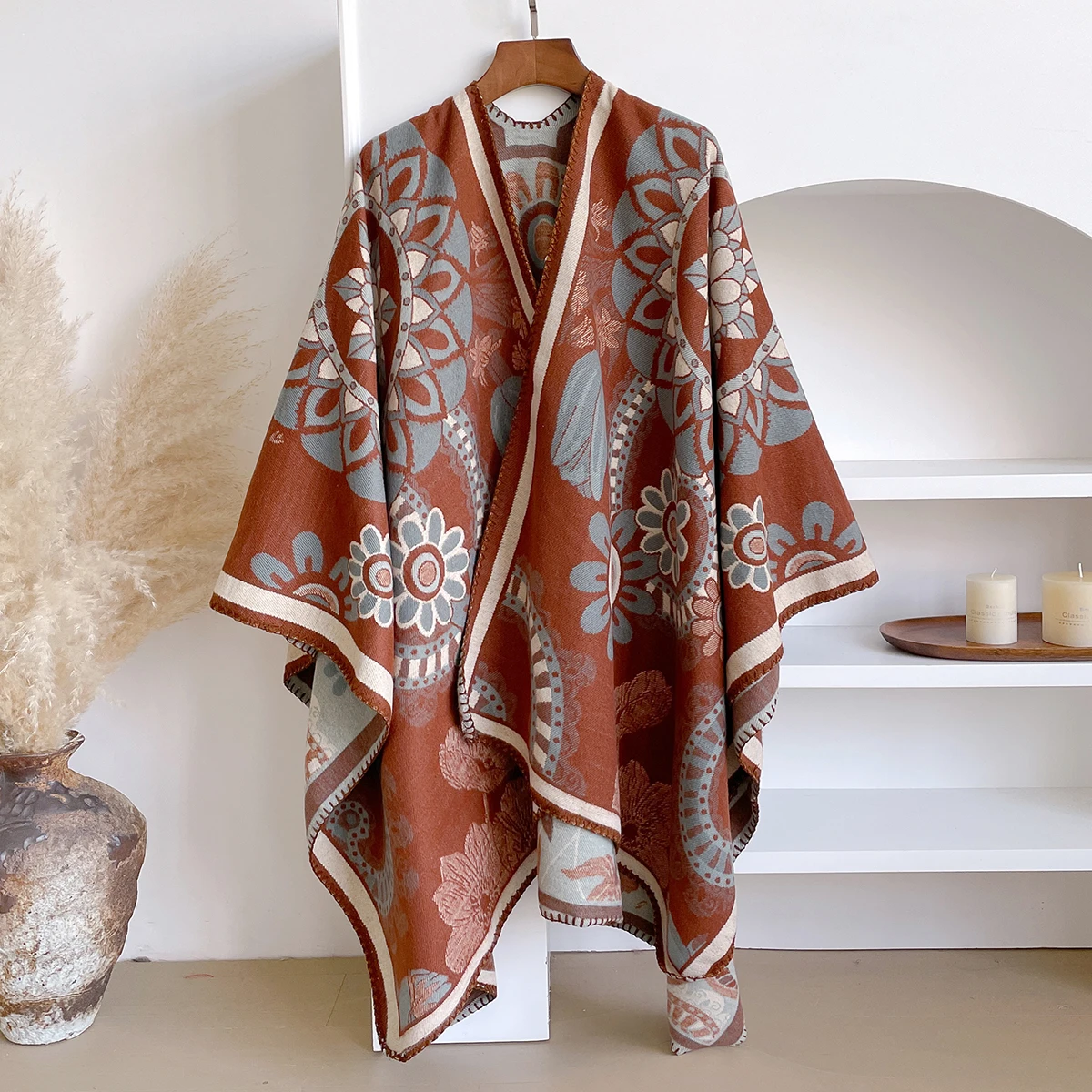 

Женская очень толстая винтажная шаль с цветочным узором, имитация кашемира, акрила, теплая шаль с кондиционером, солнцезащитный крем для туризма