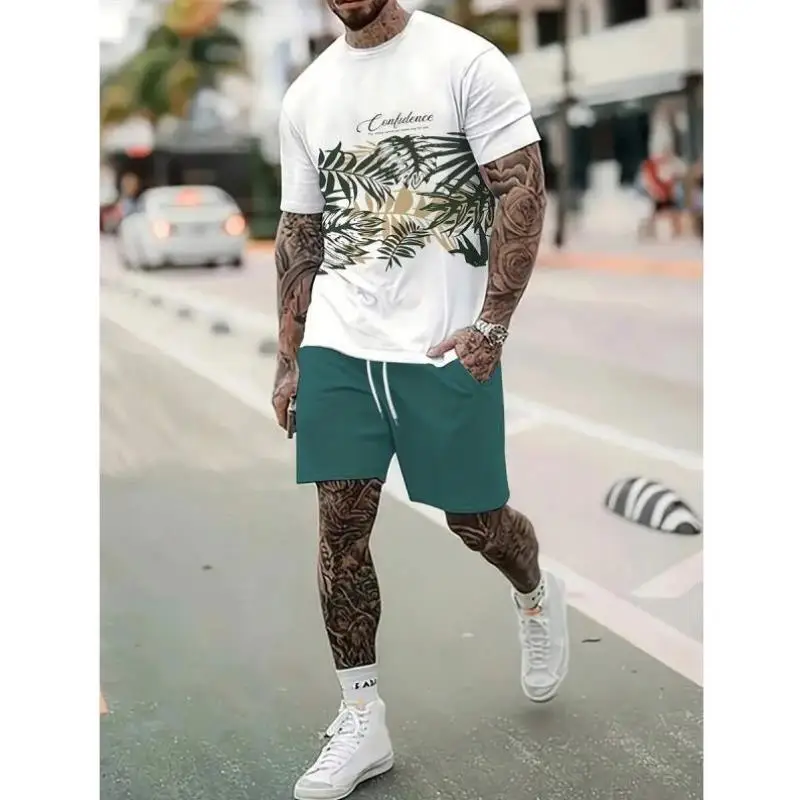 

Мужской комплект из двух предметов с модным растительным принтом, осенний спортивный костюм, трансграничный повседневный костюм для отдыха, мужской ансамбль Seven Sve
