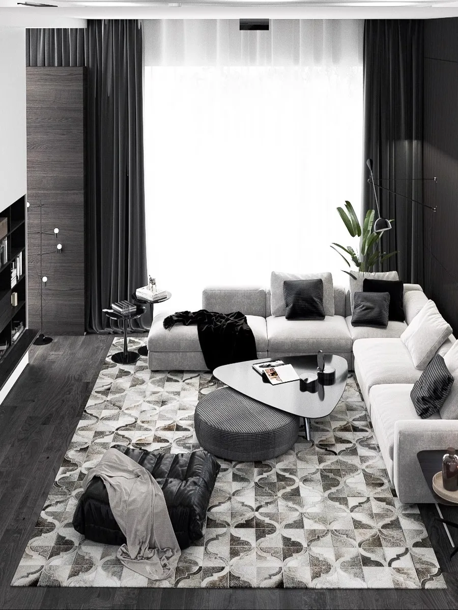 Nordic Ins Real Cowhide Living Room Carpet Modern Grey Bedroom Area Rug Large Customize Home Decor Rugs Carpet Study Room Floor