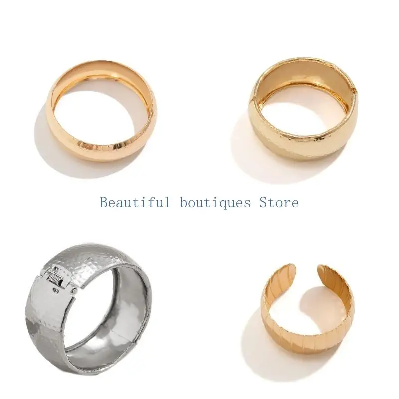 U4LF سوار عريض أنيق قابل للتعديل أساور للجنسين مجوهرات موضة مجوهرات معدنية نسيج معدني هدية للمرأة والرجل #3