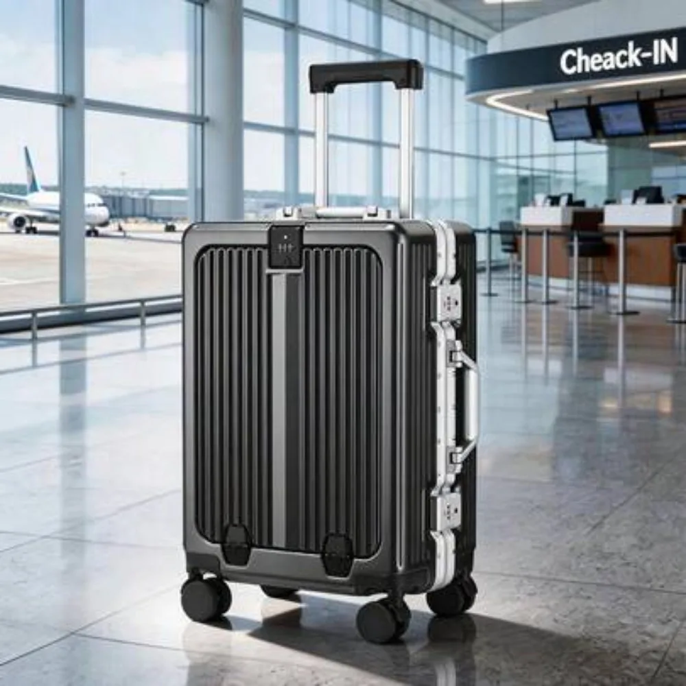 20 Inch Hard Shell Carry On Luggage Aluminum Frame Suitcase Zipperless TSA Lock Airline Approved Front Opening With Laptop Compartment Lightweight Travel Suitcase for Business Men Women 20 24 Inch Options view 2