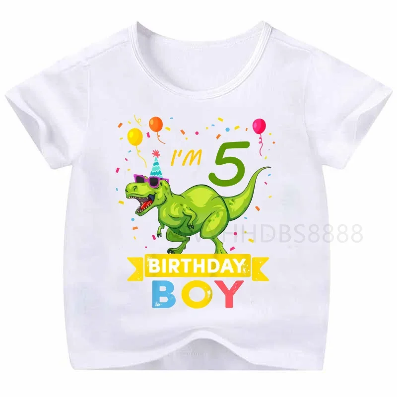 New Fashion Short Sleeve Children's T-shirt Cute Cartoon Dinosaur T-shirt Number Birthday Boys and Girls Casual Tops