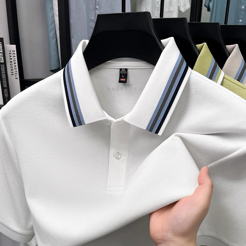 High quality men's short sleeve polo shirt summer breathability new fashion business leisure personality striped lapel T-shirt