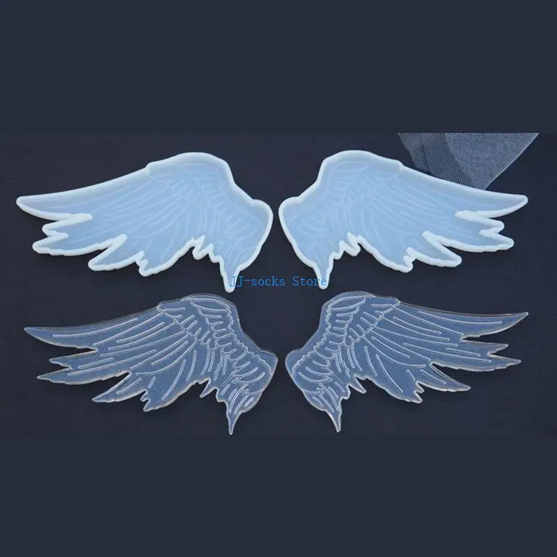 

37JB 1 Pair Diy Crystal Silicone Angel Devil Wings Epoxy Resin Drop Mirror Mold Keychain Decorative Pendant Mold