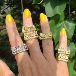 Anillos personalizados con nombre para hombre y mujer, sortija con inicial, chapado en oro de 18K, estilo Hip hop, regalo de Navidad, novedad de 2022