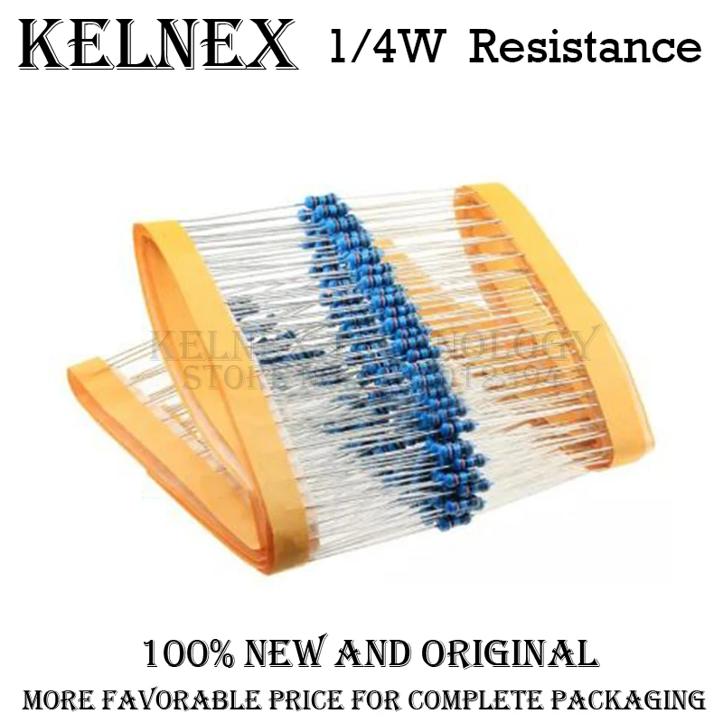 100pcs 1/4W 1R~22M 1% Metal film resistor 100R 220R 1K 1.5K 2.2K 4.7K 10K 22K 47K 100K 100 220 1K5 2K2 4K7 ohm resistance