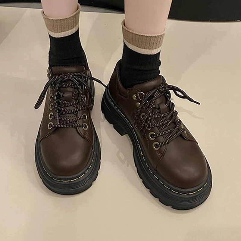 

Autumn Winter Women's Derby Shoes British Loafers Fashion Platform Chunky Heels Leather Shoes Plush Warm Boots New Casual Shoes
