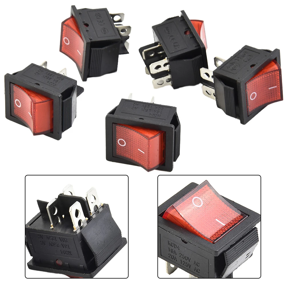 4 Pin On-Off Rocker Switch Double Pole Single Throw Latching On Off DPST 16A 2 Position 30mm X 25mm X 27mm Solid Color