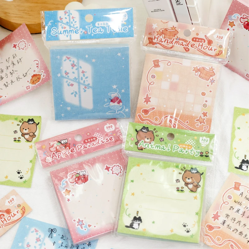100sheets Children's Fun Time Series Writing Memo Pads Student Message Papers DIY Scrapbooking Material School Office Supplies