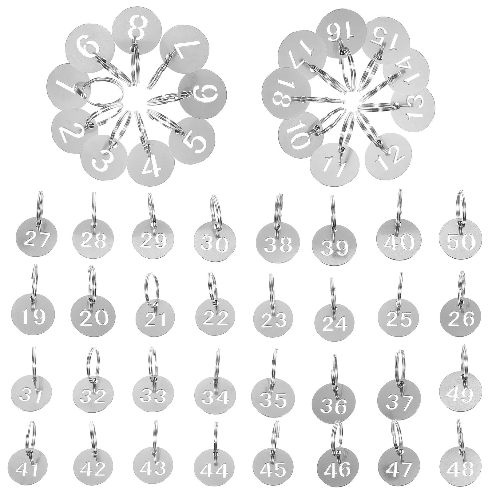 

50pcs Number Plate Stainless Steel Round Tags Key Labels Lightweight Portable for Home Office Pet Cards Hanging Management
