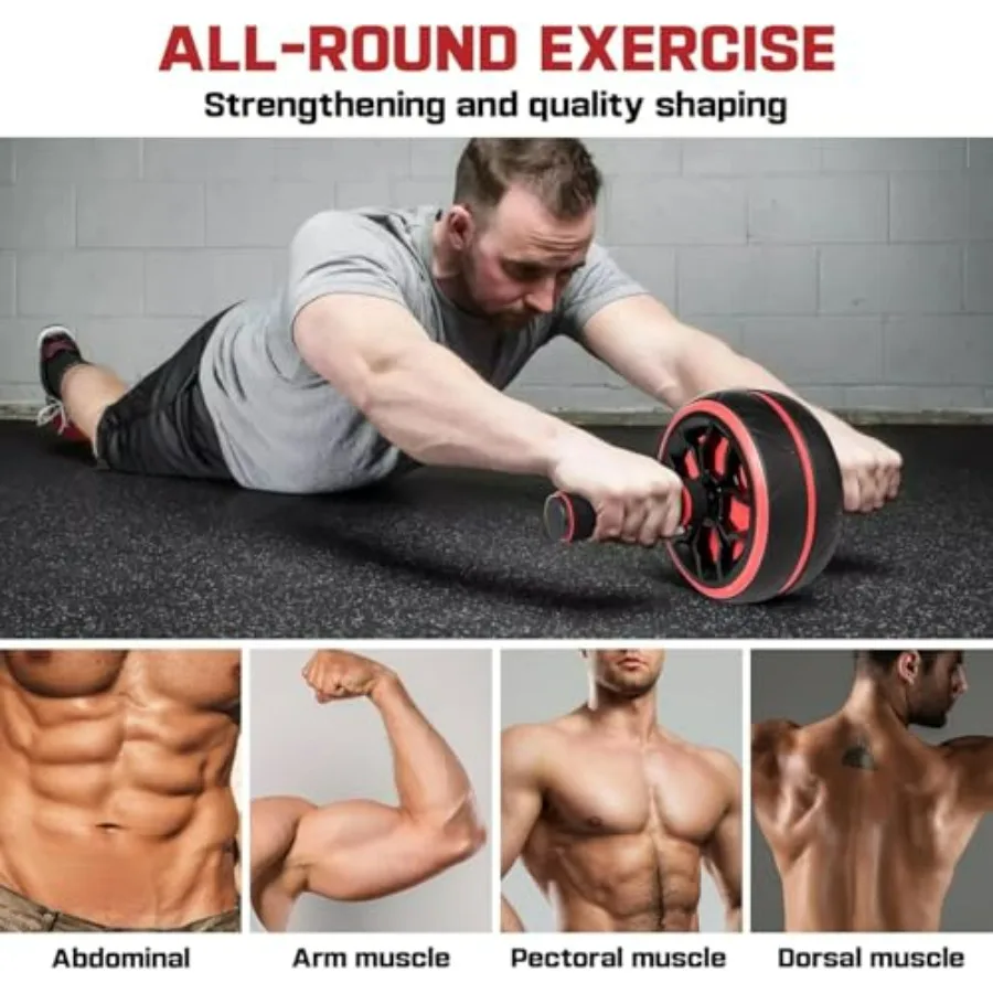 عجلة آب رولر مع وسادات للركبة للتمرين المنزلي الأساسي وتدريبات الجسم بالكامل معدات تمارين اللياقة البدنية السوداء لتقوية عضلات البطن أ