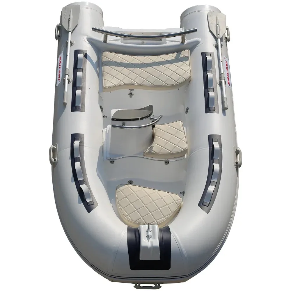 Fiberglass Plastic Inflatable Boat, Aluminum Alloy/marine Plywood Floor, 3.3m/3.6m/3.9m with Outboard Motor Available for Adults