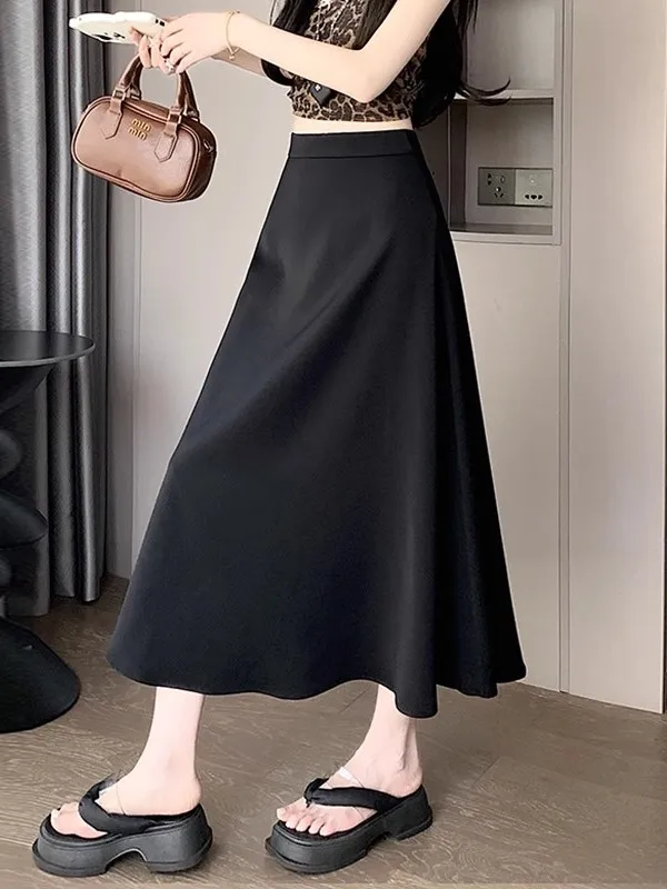 

Новая летняя женская юбка А-силуэта больших размеров с завышенной талией, из полиэстера, повседневная, однотонная, для коррекции фигуры