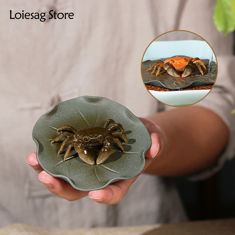 Loiesag Yixing Purple Clay Chinese Tea Creative Magic Color Changing Crab Tea Pet Statue Tea Set Accessories Decor Boutique