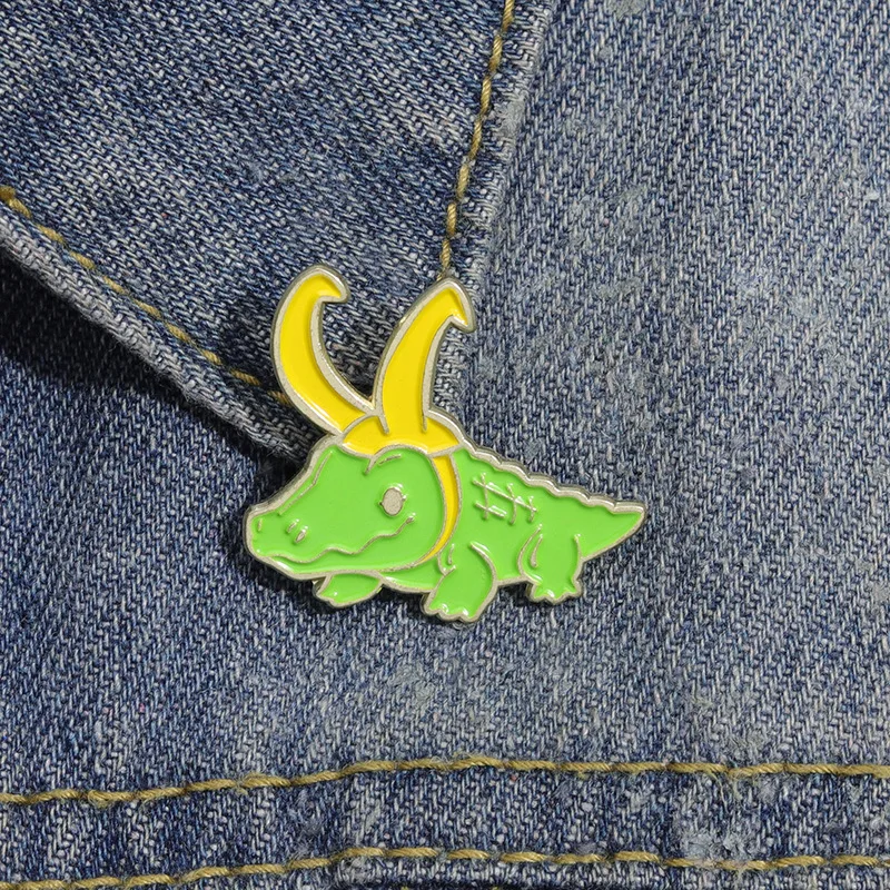 Cute Crocodile Green Alloy Brooch Cartoon Animal Custom Pin Cowboy Clothes Badge Fixed Decoration Jewelry Gift For Kid Wholesale