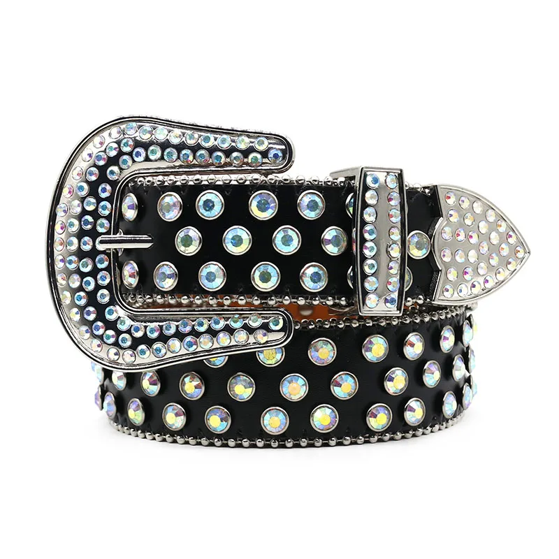 men casual diamond studded belts black white soft leather rhinestone belt punk rock dress womens waistband pin buckle strapon