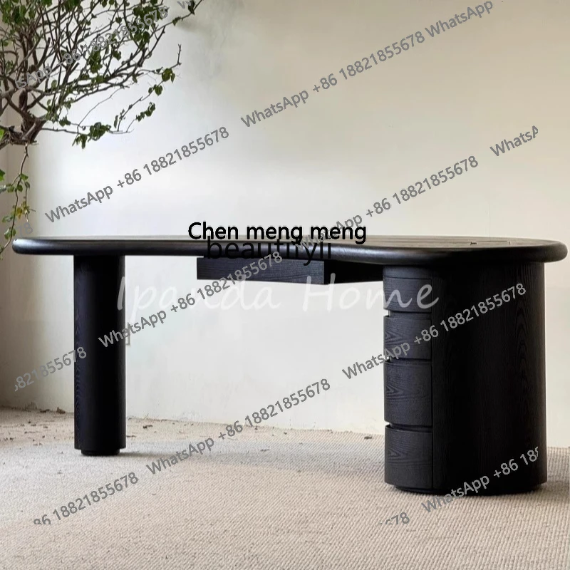 

Medieval solid wood desk home black designer retro art special-shaped premium desk writing desk computer table H H