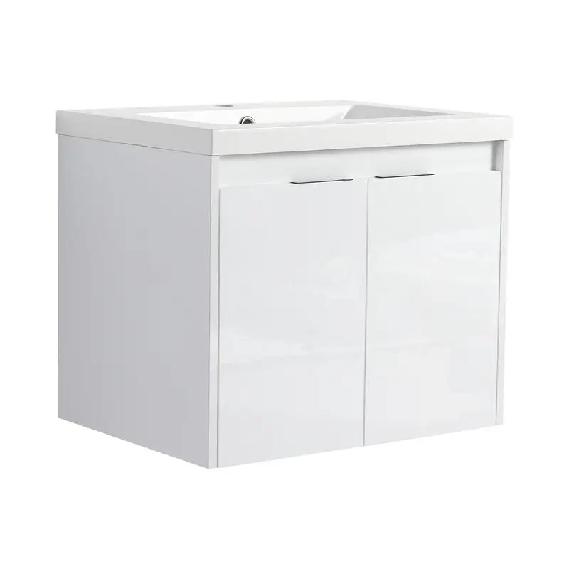 حوض استحمام مقاس 24 بوصة مع حوض من الراتنج، بابين مغلقين ناعمًا، تصميم عائم، لمسة نهائية بيضاء لامعة، تعبئة KD #1