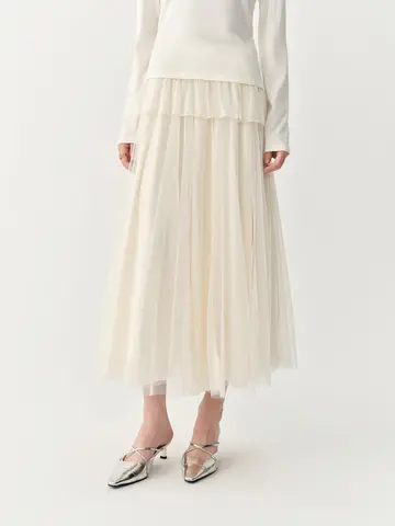 FSLE Korean Style Mesh Turtleneck T-shirt 2026 Winter New Style A-line Velvet Mid-length Skirt Set Gentle Elegant Solid Sets