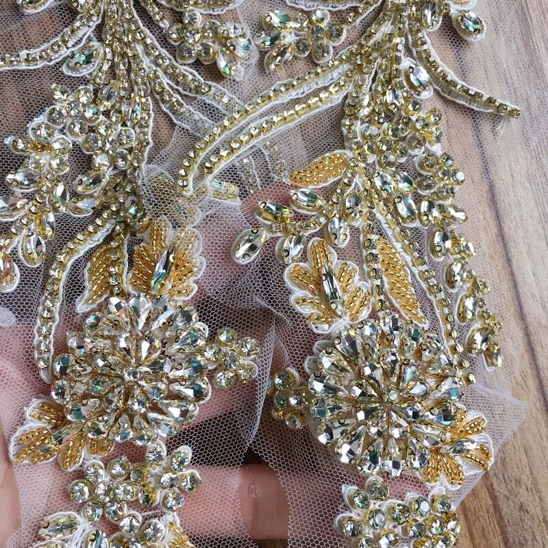 Glasperlen für schwere industrielle Anwendungen, symmetrische lange Blumen, DIY-Hochzeitskleid-Kragen, Bühnenkostüm-Rock-Dekoration RS24549 – Detail 6