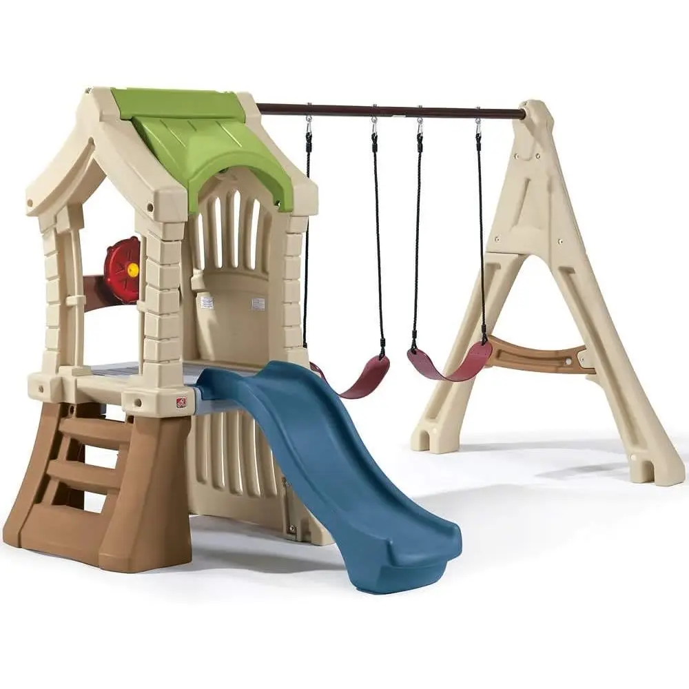 

Children's Outdoor Playset with Swings, Slide, Playhouse, and Climbing Area for Ages 3-6