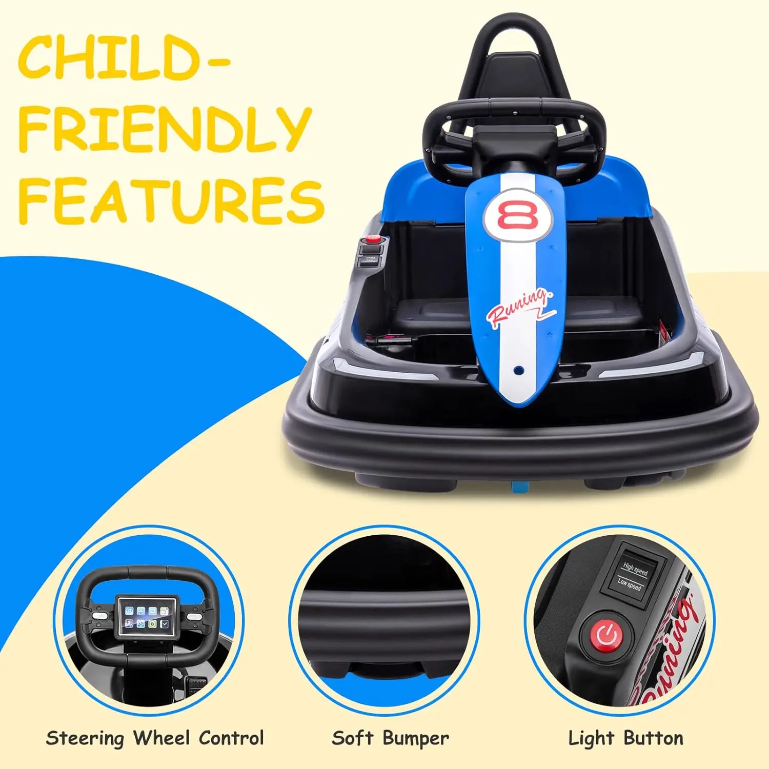 سيارة ممتصة للصدمات للأطفال الصغار 6 فولت ركوب كهربائي على ألعاب للأطفال 1.9 ميلا في الساعة أقصى سرعة عجلة القيادة 360 درجة تدور أضواء الموسيقى والقرن
