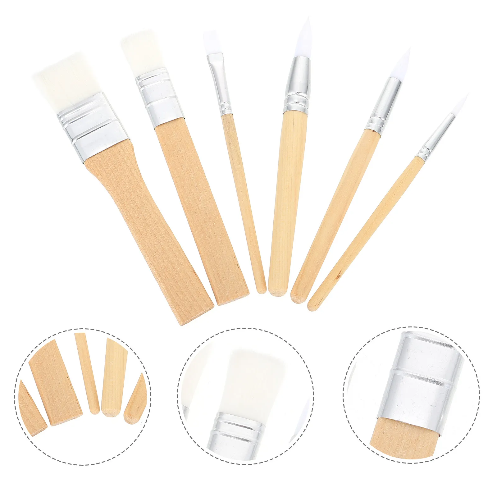 6Pcs Watercolor Painting Brush Set Short Rod Wool Art Supplies Suitable for Beginners Hobbyists Professionals Students Oil