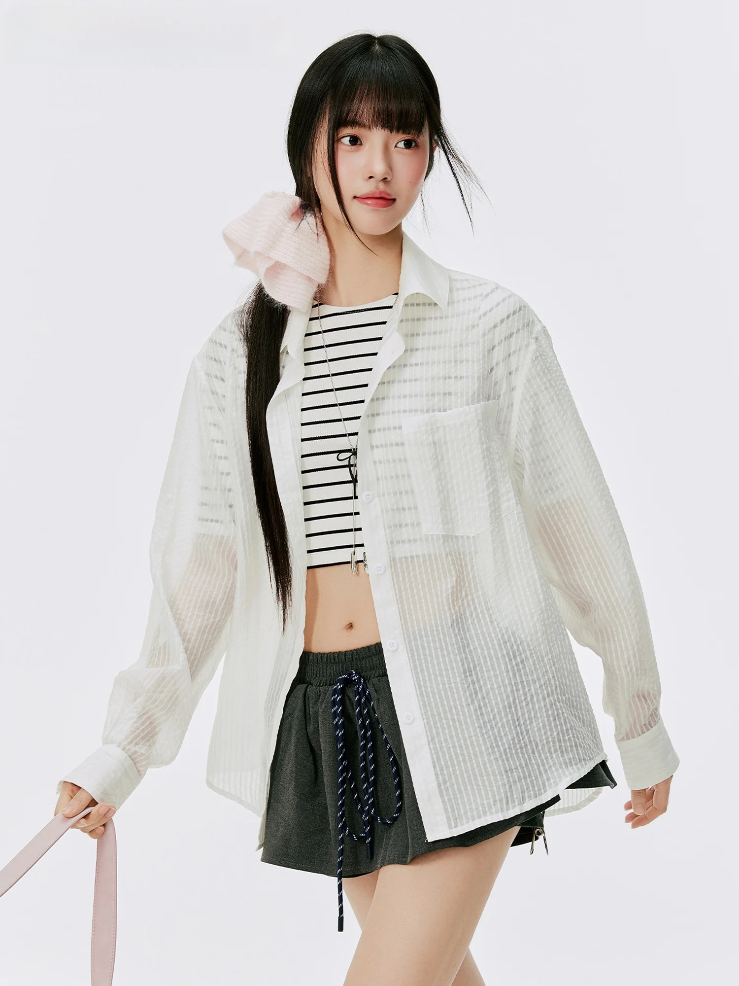 

Burgenland Rcelle White Striped Long Sve Women's irt Faionable Spring Season Breathable Comfortable Anti-Uv Age-Defng