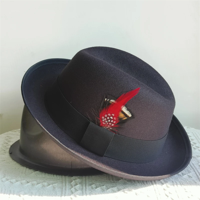 Trilby classic fedora hat with feather decoration top hat Women Men Gentleman Hamburger hat vintage hat Pork Pie sombrero hombre