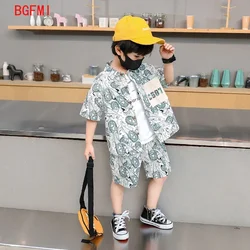 Boys Summer Children's Handsome Set Thin 2026 New Paisley Shirt+Shorts Children Summer Set Baby Beach Vacation Birthday Clothes