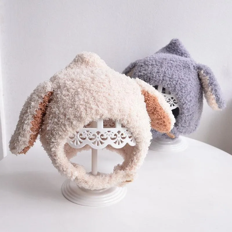 Baby hat fall and winter warm Korean version of the cute plush cap baby hat super cute dog ears knitted cap